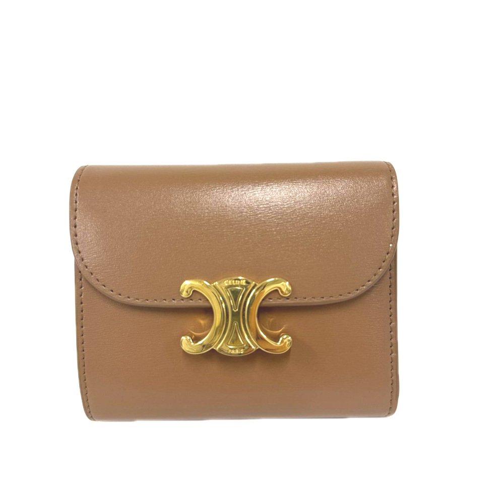 CELINE Triomphe Small Flap Wallet 10D783DPV Tri-fold Brown Calf Leather Women's